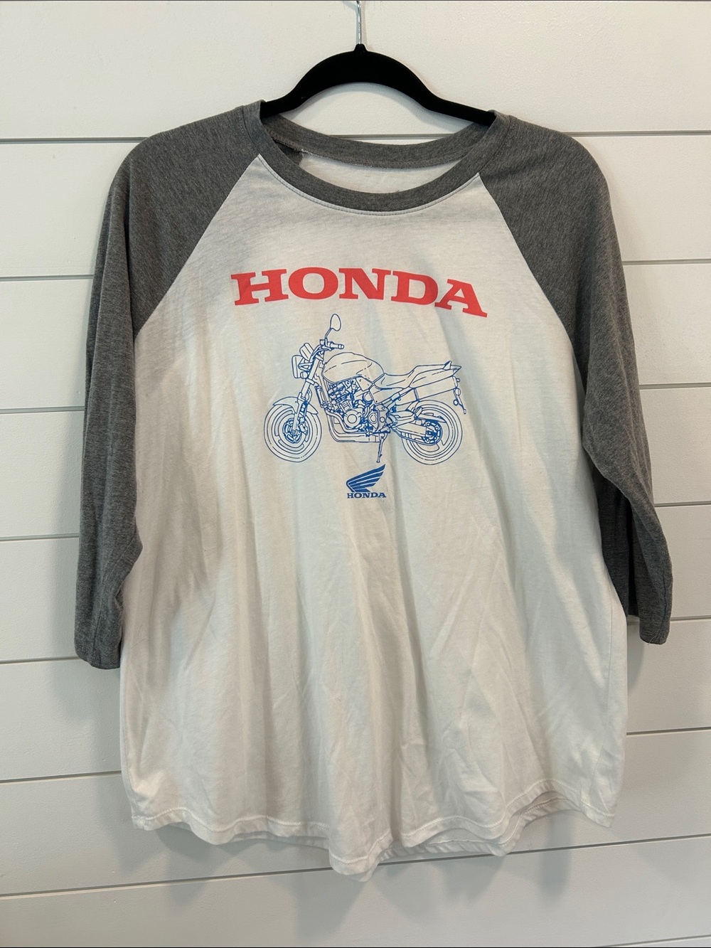 Women’s Raglan Honda  Tee in White and Gray